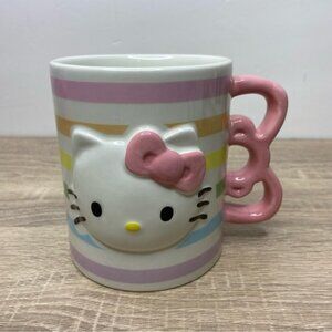 Hello Kitty Colorful Stripes Hello Kitty Face Bow Handle Mug NEW